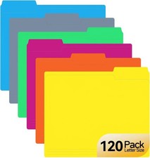 120 Pack Colored File Folders, 1/3 Cut Tab Letter Size 8.5" x 11" Manila Folders