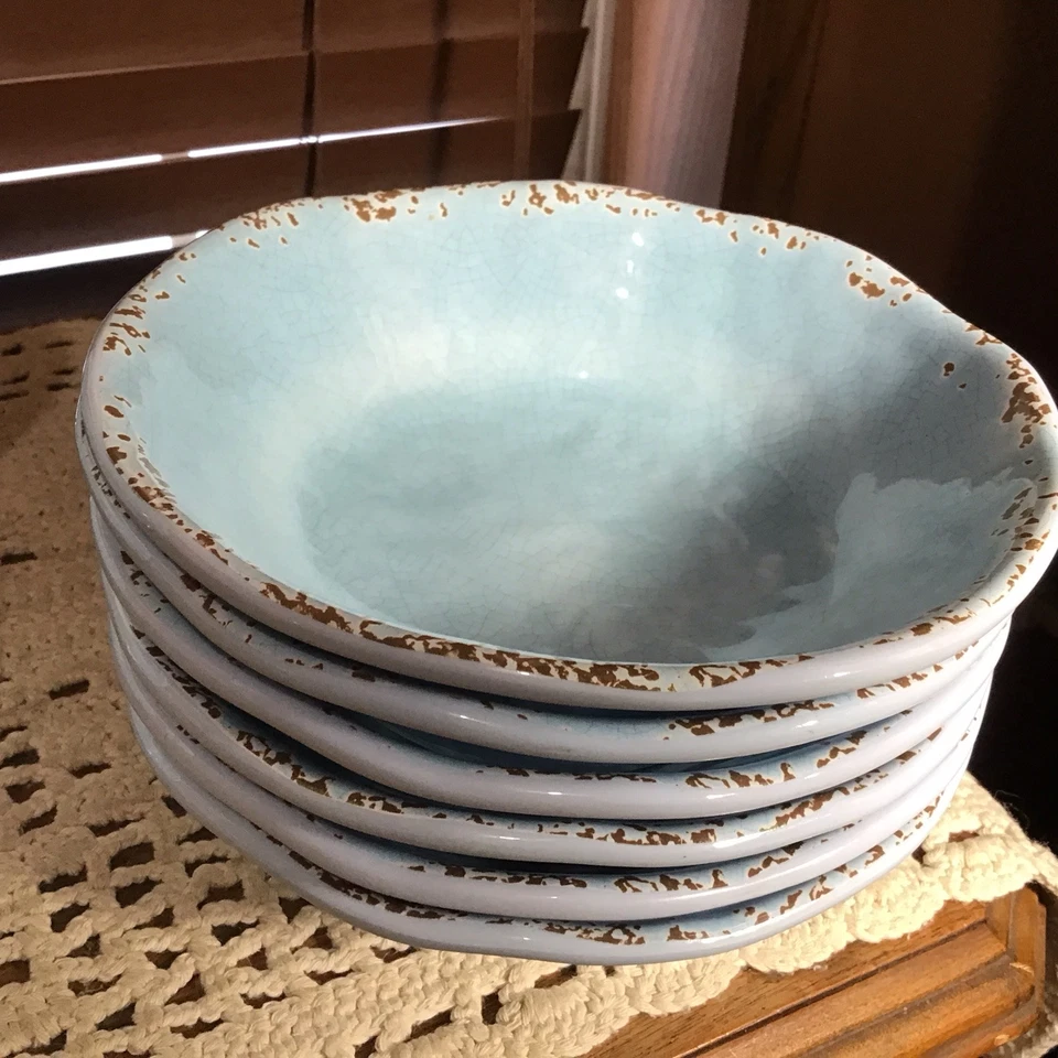 7 tazones de sopa para ensalada de pasta craquelada rústica azul cielo Tommy Bahama Foto 3 de 4