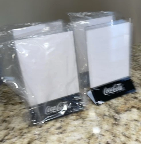 4 Coca Cola Menu Holder Frames Clear Plastic Black Base  Vtg.  6x4" New sealed