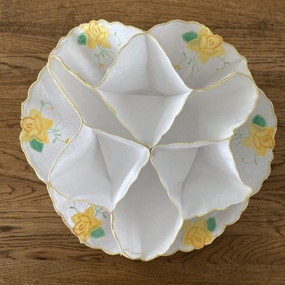 Vintage rund weiß bestickt mit gelb grün Baumwolle Brötchen/Brot Korb Wärmer
