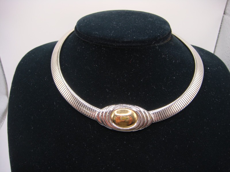 VINTAGE KJL FOR AVON OMEGA NECKLACE DUAL TONE SILVER GOLD ESTATE