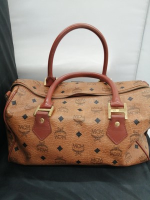 MCM Boston Bag 2Way All Over Pattern Leather Brown Color Women's