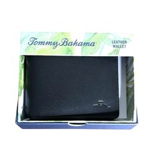 Tommy Bahama Wallet Men's Bi Fold Leather Card Case Black Marlin Embossed