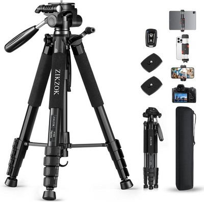 75'' Camera Tripod Heavy Duty Aluminum Camera Stand for Phone with DSLR
