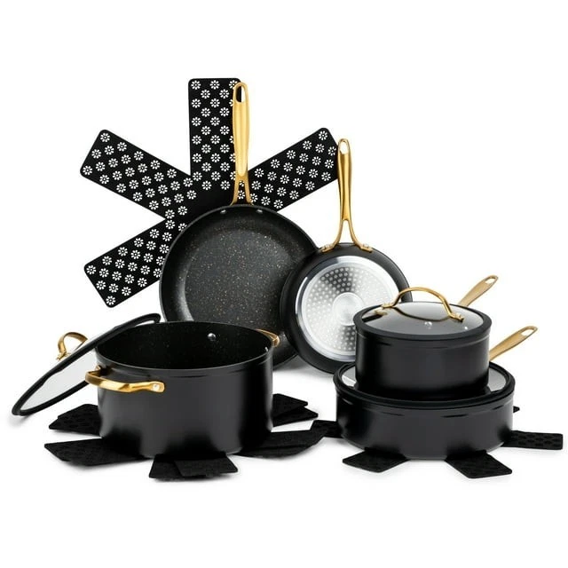 Thyme & Table 12-Piece Nonstick Cookware Set Black Gold Induction