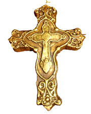 CHRISTMAS Gold Cross 6"x4.5" Resin Hanging Ornament Ornate Home Wall Decor  781