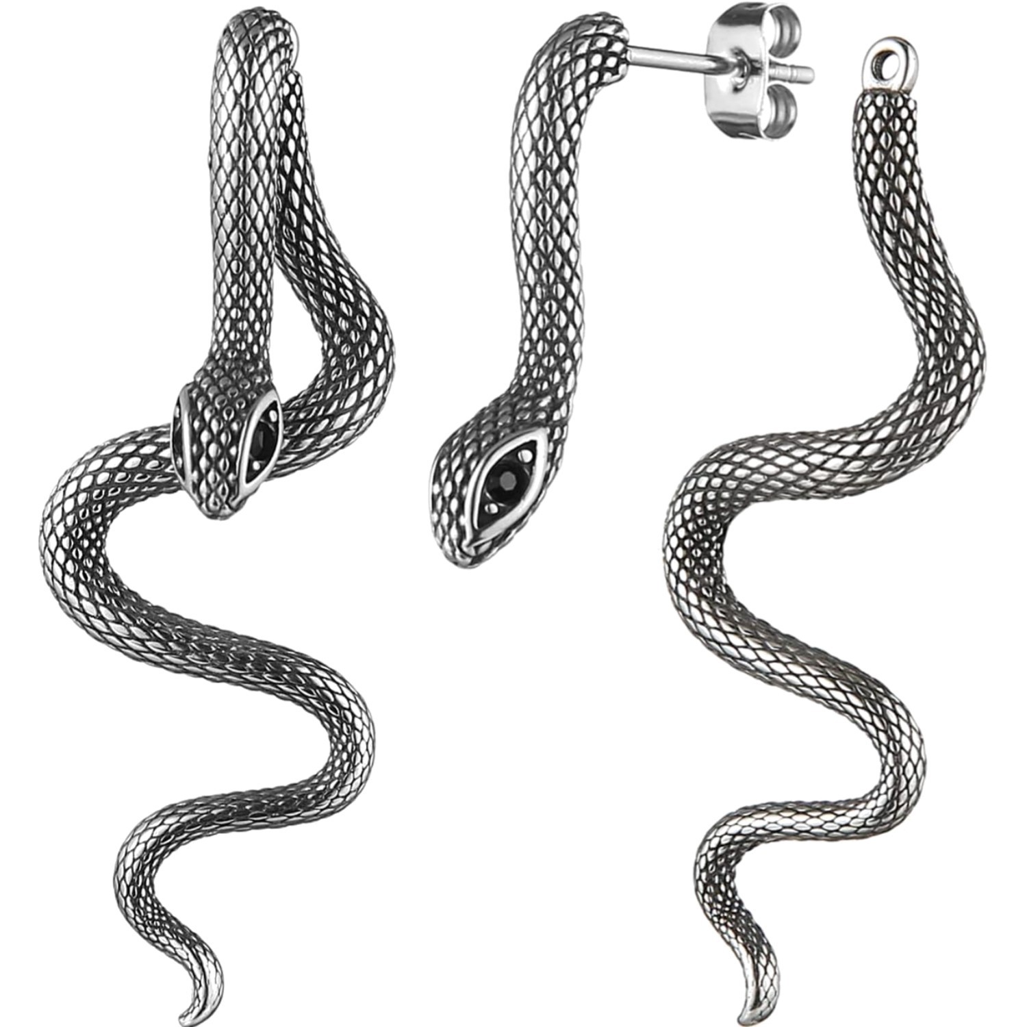 Boucles en acier inoxydable serpent, bijou rétro bohème chic pour lobe d'oreille