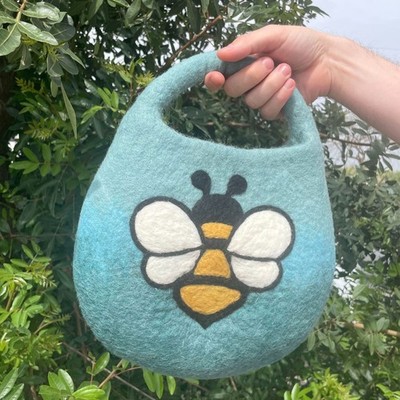 Gefilzte Wolltasche Blaugrün 35 x 27 cm