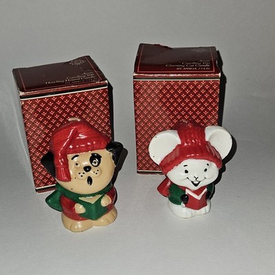 2 VTG 1981 Avon Carol Carolling Trio Candle Lot Howling Hound Melodic Mouse READ