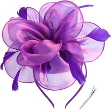Women's Fascinator Hat Tea Party Headband Clip Ribbons Feathers for Formal Event