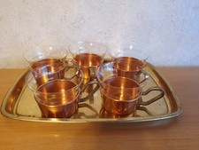 Teeservice Kupfer 5 x mit Tablett Schott Jenaer Glas und Kupfer Glashalter