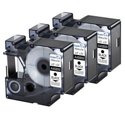 3x 3/4'' Black on Clear Tape Standard DYMO D1 A45800 For LabelManager 200 300