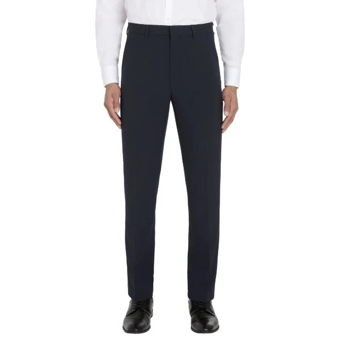men's slim fit stretch dress pants Mens Solid Navy Slim Fit Flat Front 4 Way Stretch Dress Pants, 40W