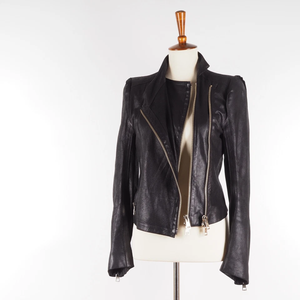 Chaqueta motera de cuero con cremallera Angelina vintage para mujer ANN DEMEULEMEESTER talla 36 Foto 4 de 4