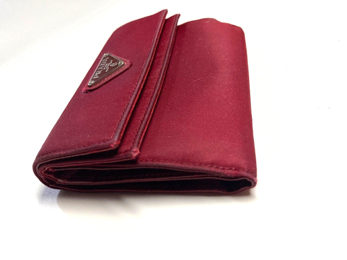 PRADA VINTAGE TRIANGLE EMBLEM POCONO NYLON LEATHER WALLET TRIFOLD ITALY RED - Picture 9 of 24