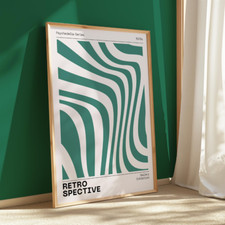 Retro Green Abstract Print Retro Decor Green Wall Art Eclectic Prints Home Decor