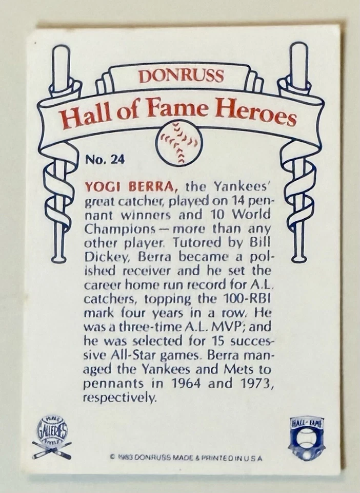 Donruss 1983 - Héroes del Salón de la Fama - Yogi Berra - Firmado/Autografiado Foto 2 de 2