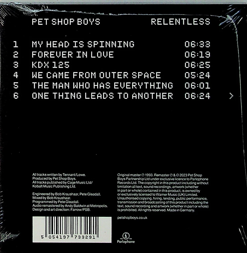 Pet Shop Boys -Relentless -Limited Edition 30th Ann -CD -NEW -2023 (1993 Synth)  - Image 2 of 2