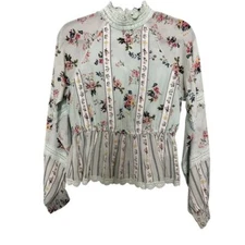 ANTHROPOLOGIE Hemant & Nandita Amour Floral Mint Lace High Neck Size XS