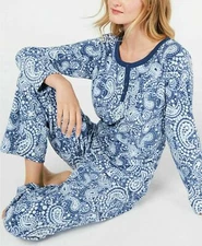 Christmas Gift 2 Piece Pajama Set Blue Paisley Thermal Fleece Ladies sz XL 2X