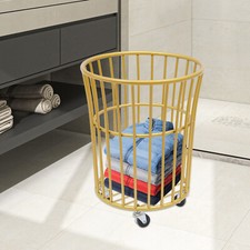 Metal Round Laundry Basket Storage Cart Rolling Laundry Hamper With 4 Wheels