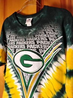 Green Bay Packers Shirt Sz Large Green Yellow Tie Dye Majestic NFL