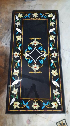 4'x2' black Marble Dining Coffee Corner Center inlay Table Top antique Mosaic o6 - Picture 2 of 4