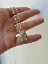 2Ct Round D/VVS1 Diamond Teddy Bear Pendant 14K Yellow Gold Over 18" Free Chain