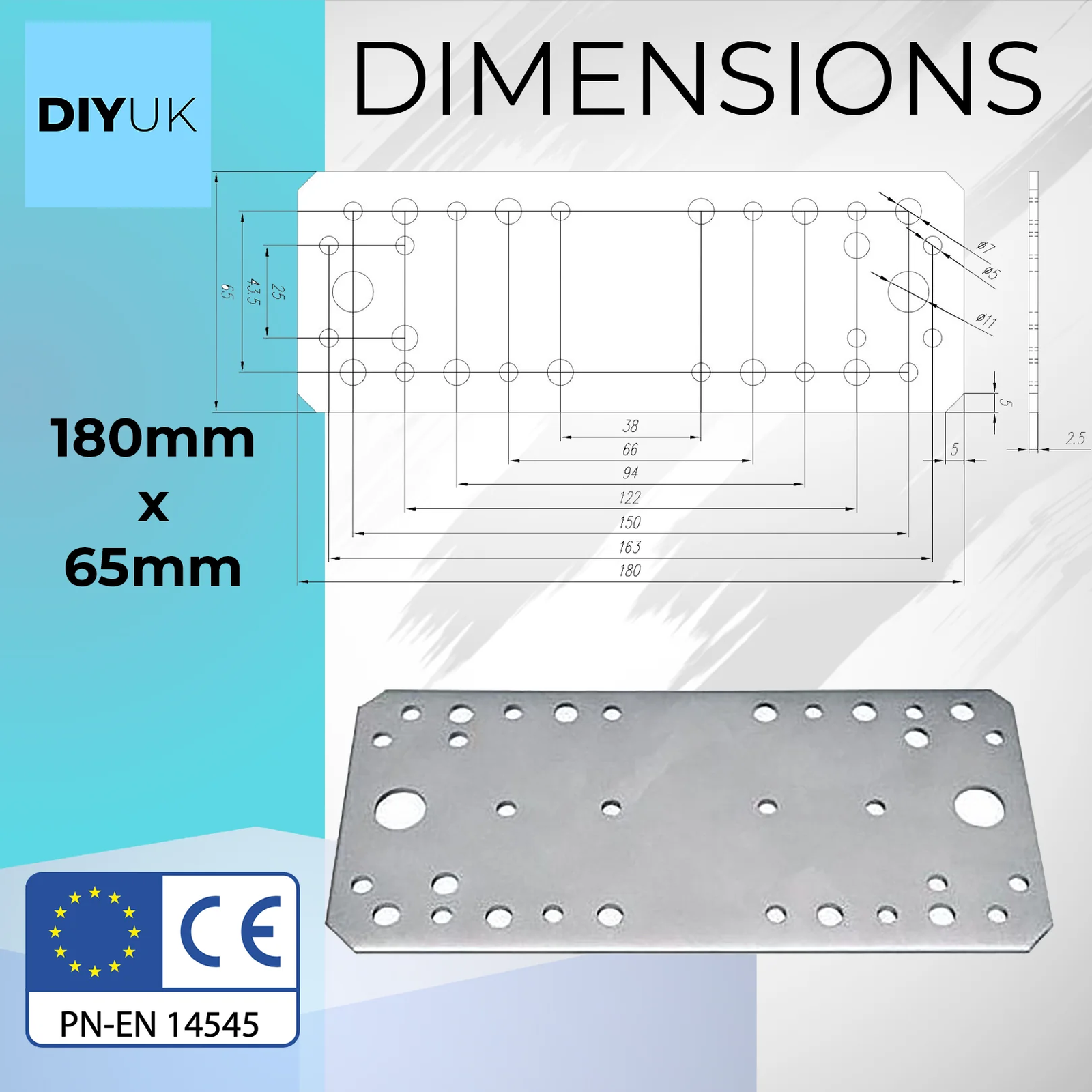 Premium Flat Bracket 2.5mm Galvanised Steel Joining Plate Brackets for