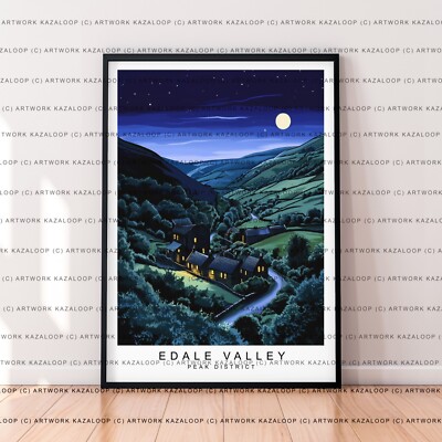 Ungerahmte Nacht Illustration Edale Valley Peak District Rolling Hills Posterdruck