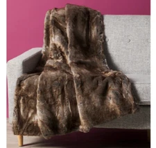 Nicole Miller Artelier Faux Fur Throw Blanket Brown Blend 50x60 Luxury Designer