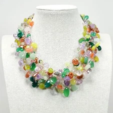 5 Strands Natural Mix Gems Stone Crystal Agate Jasper Torsade Necklace Handmade
