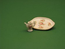 Occupied Japan miniature series floral painted Tea pot and oval serving tray