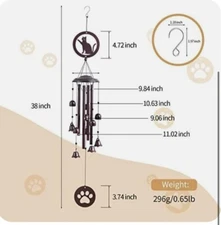 Wind Chimes Cat  For Outside 38" With Relaxing Sound Memorial Wind