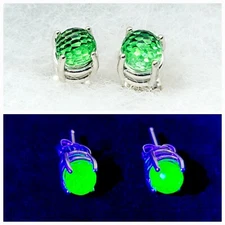 Sterling Princess Cut Uranium Glass Stud Earrings 925 Silver