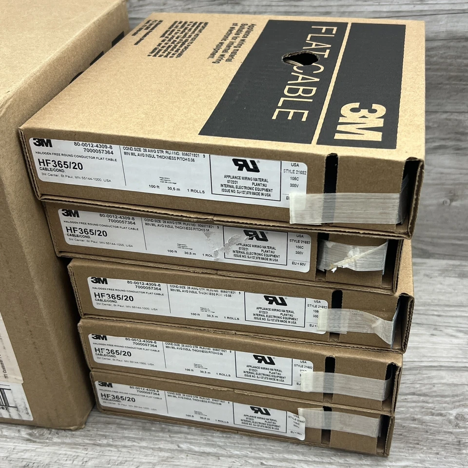 5 Pack 3M HF365/20 Flat Ribbon Cable Gray 10 Conductors 28 AWG 100ft Spools - Image 2 of 4