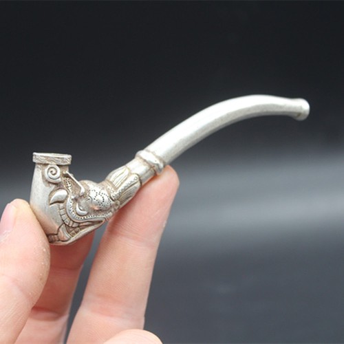 Tibetan Silver copper Dragon Head pipe Smoking Tool Statue Sacred Tobacco rod prezzo ebay