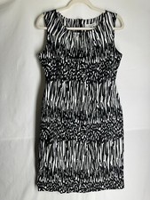 NWT Calvin Klein Dress Linen Blend Black White Print Sleeveless Classic Career 6