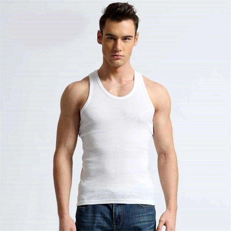 Mens plain deals white vests