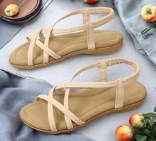 Women Sandals Faux Leather Slip On Slingback Open Toe Casual Comfy Summer Sandal