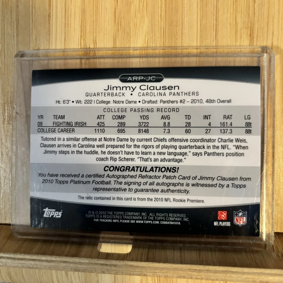 Jimmy Clausen 2010 Topps Platinum Autograph Game Used Jersey Rookie #048/200 - Image 3 of 3