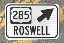 Listing image for ROSWELL New Mexico US 285 Highway road sign 12"x18" DOT style UFO aliens crash