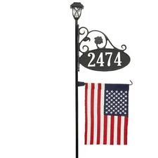 Address America Park Place Reflective Address Sign With Flag And LED Solar Light