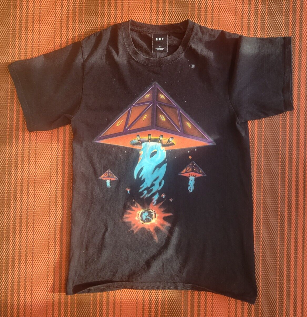 HUF Doomsday TT T-Shirt Men's S Black UFO Graphic Skate Board