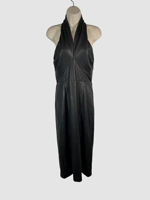 Milly Women's Black Raven Faux Leather Halter Dress Size 6