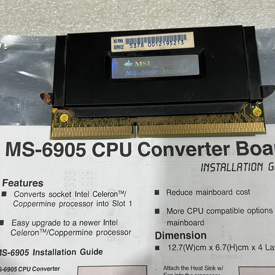 RARE MSI MS-6905 MASTER 2.0 SLOT 1 370 SLOCKET CPU ADAPTER with Pentium 3 SL5QV - Image 2 of 4
