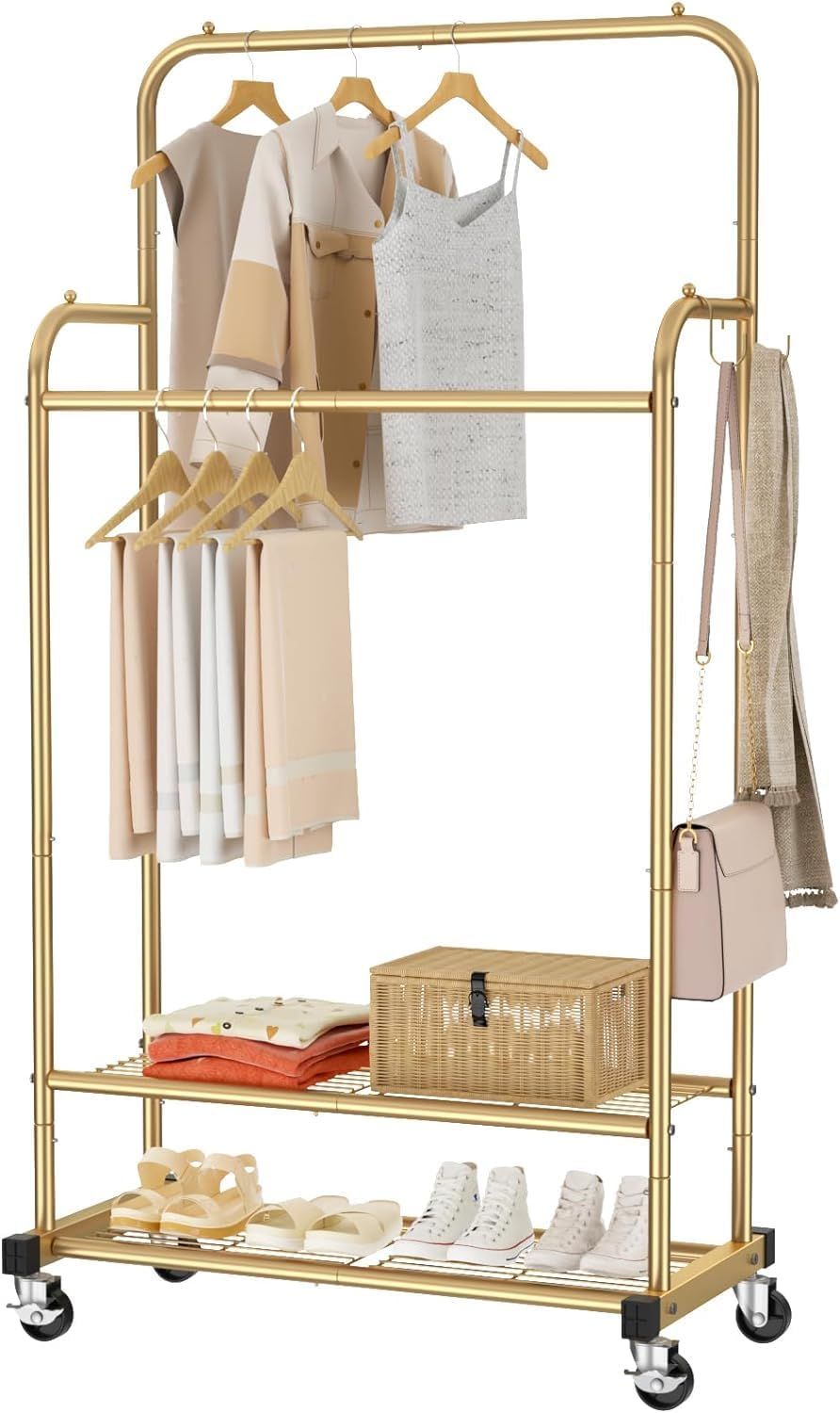 Double Rod Clothes Garment Rack, Heavy Duty Clothing Rolling Rack for Hanging Cl