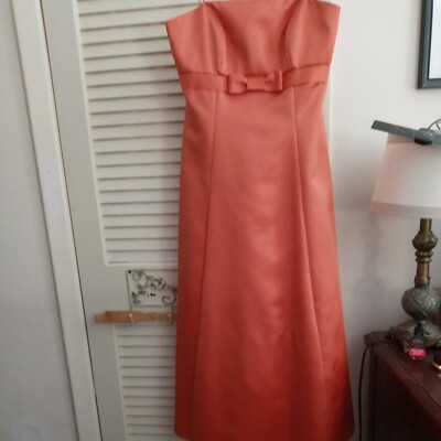 david's bridal orange prom dress Sculpting Satin A-Line Dress with Side Cutouts