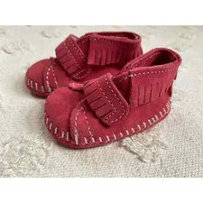 Minnetonka Hot Pink Infant Crib Shoes Genuine Leather Fringe Booties Size 1