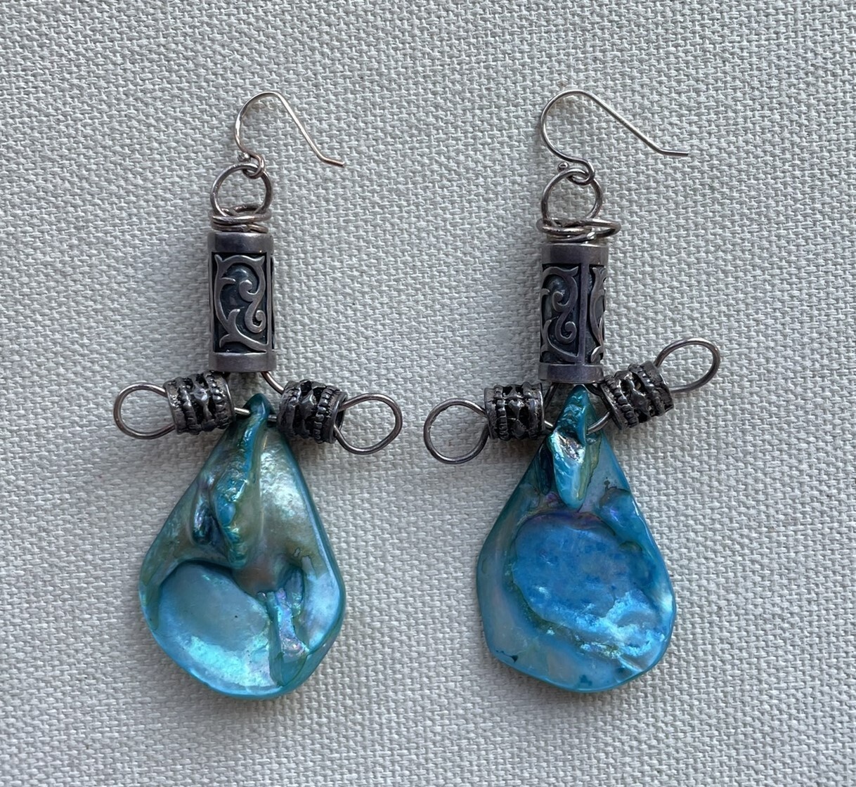 Statement Boho Shell Earring Sterling Rustic Dang… - image 9